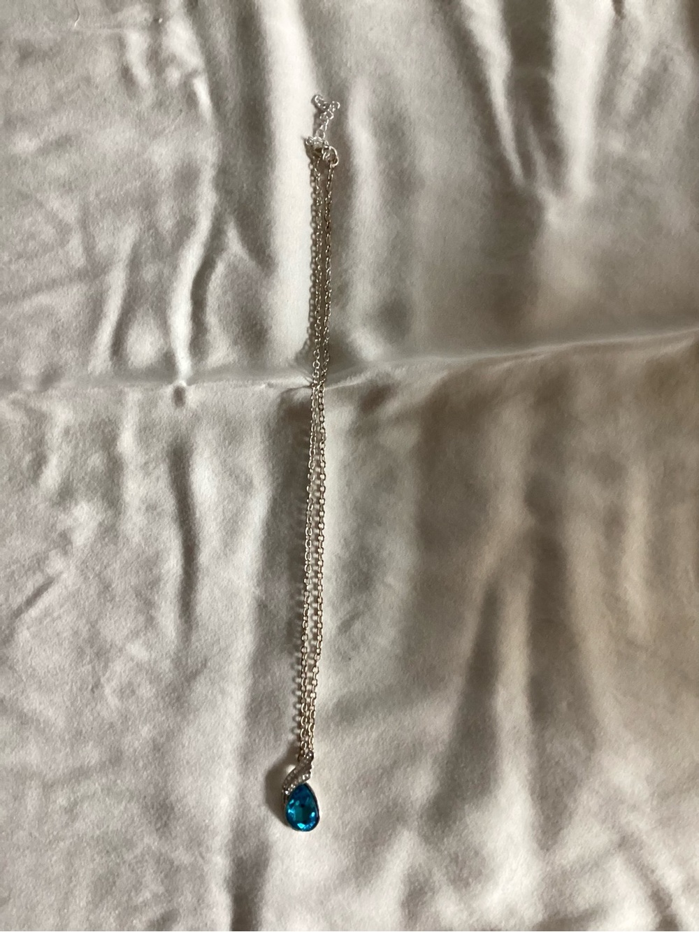 Sterling Silver Teardrop Blue Crystal Pendant Necklace
